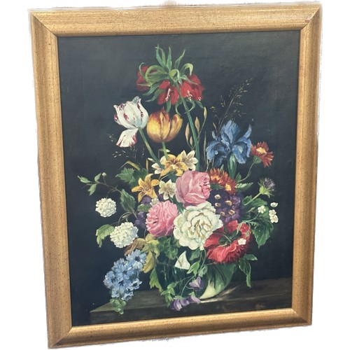 257 - 2 Framed oil on canvases depicting flowers, largest measures approximately 24 by 39 inches and is si... 