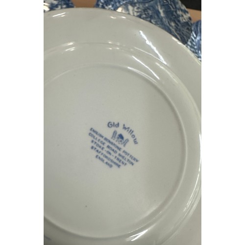 131 - Large selection of vintage blue and white dinner plates, Green and white Midwinter part dinner set