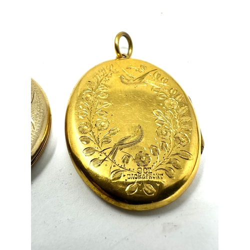 111 - 2 vintage 9ct gold back & front & rolled gold lockets measures approx 4cm drop by 2.5cm and 4.5cm dr... 