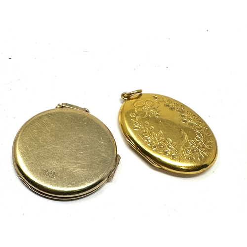 111 - 2 vintage 9ct gold back & front & rolled gold lockets measures approx 4cm drop by 2.5cm and 4.5cm dr... 