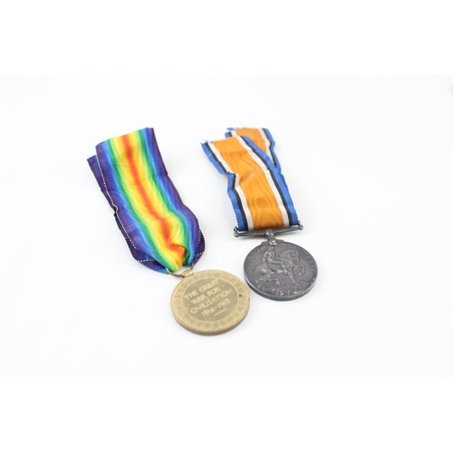 384 - WW1 Medal Pair & Original Ribbons Named 34445 Pte E. Beardmore L.N Lancs Regt