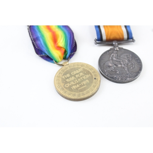 384 - WW1 Medal Pair & Original Ribbons Named 34445 Pte E. Beardmore L.N Lancs Regt