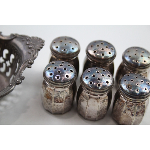 65 - 7 x .925 sterling salt / pepper shakers & bon bin dish