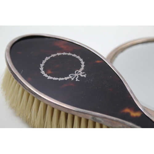 445 - 5 x .925 sterling & tortoiseshell ladies vanity inc brushes, mirror etc