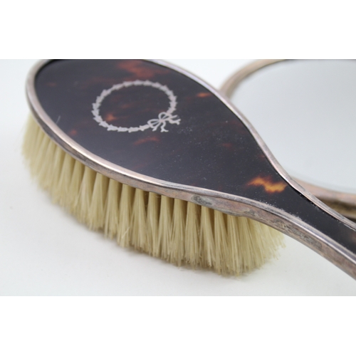 445 - 5 x .925 sterling & tortoiseshell ladies vanity inc brushes, mirror etc