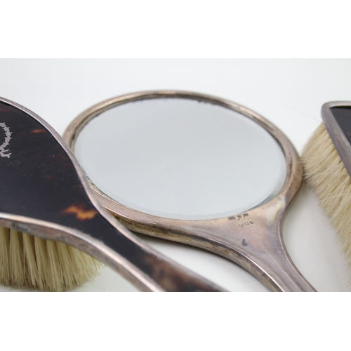 445 - 5 x .925 sterling & tortoiseshell ladies vanity inc brushes, mirror etc