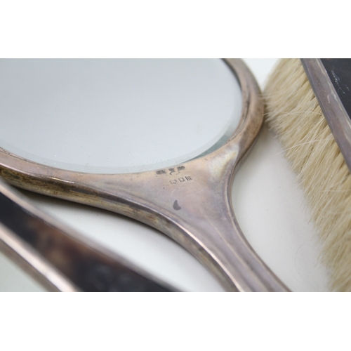 445 - 5 x .925 sterling & tortoiseshell ladies vanity inc brushes, mirror etc