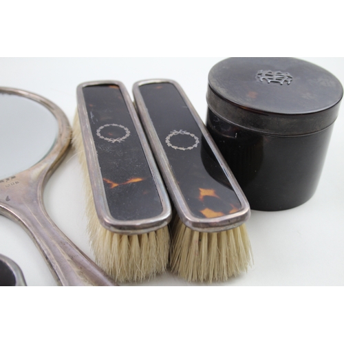 445 - 5 x .925 sterling & tortoiseshell ladies vanity inc brushes, mirror etc