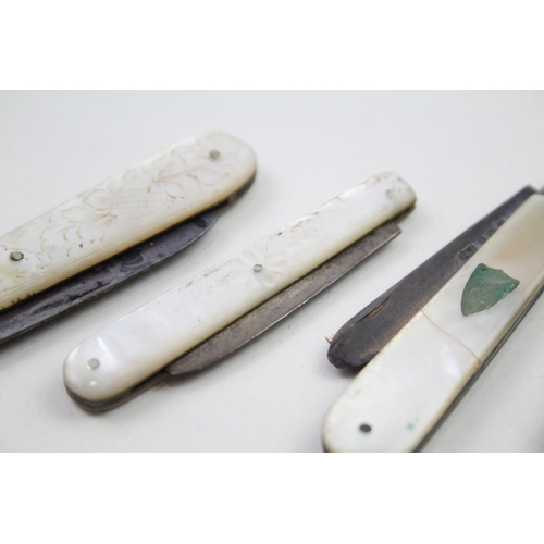 74 - 4 x .925 sterling fruit knives w/ mop handles