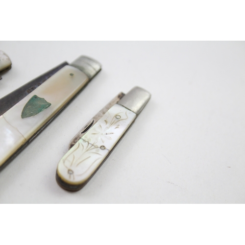 74 - 4 x .925 sterling fruit knives w/ mop handles