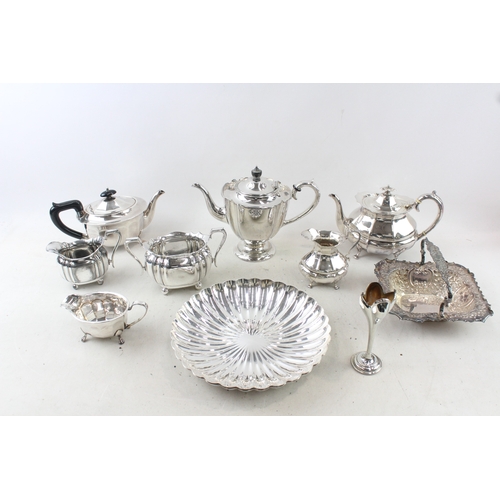 1 - Silver Plate Ware Melon Shaped Teapots Swing Handled Dish Vase x 10 5092g