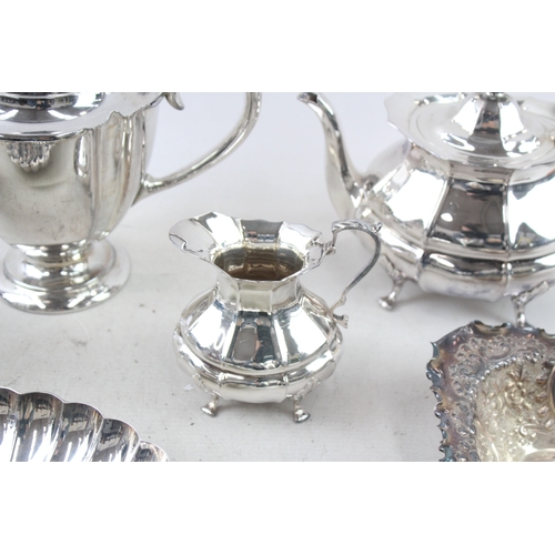 1 - Silver Plate Ware Melon Shaped Teapots Swing Handled Dish Vase x 10 5092g