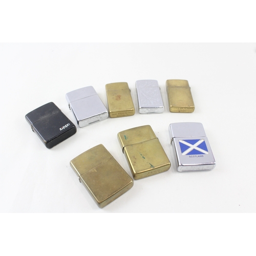 479 - Zippo Lighter Job Lot Inc Chrome Scotland Solid Brass Vintage Brushed Pipe x 8