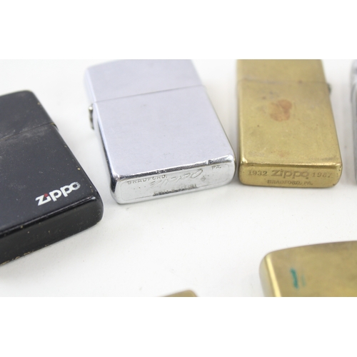 479 - Zippo Lighter Job Lot Inc Chrome Scotland Solid Brass Vintage Brushed Pipe x 8