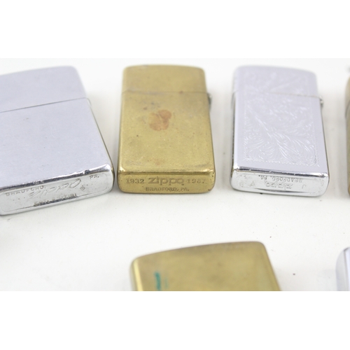 479 - Zippo Lighter Job Lot Inc Chrome Scotland Solid Brass Vintage Brushed Pipe x 8