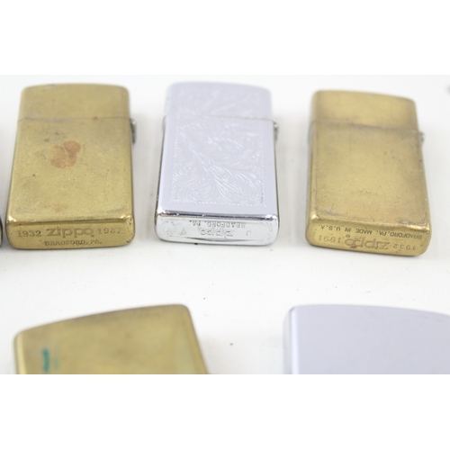 479 - Zippo Lighter Job Lot Inc Chrome Scotland Solid Brass Vintage Brushed Pipe x 8