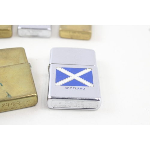 479 - Zippo Lighter Job Lot Inc Chrome Scotland Solid Brass Vintage Brushed Pipe x 8