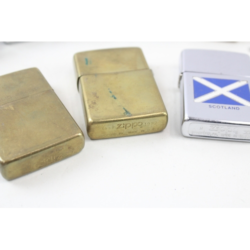 479 - Zippo Lighter Job Lot Inc Chrome Scotland Solid Brass Vintage Brushed Pipe x 8