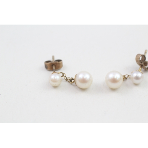 150 - 2 x 9ct gold cultured pearl set drop earrings (2.3g)