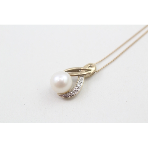 170 - 9ct gold cultured pearl & diamond pendant necklace (2.1g)