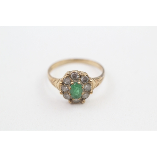 173 - 9ct gold green & white paste cluster ring (2.6g)