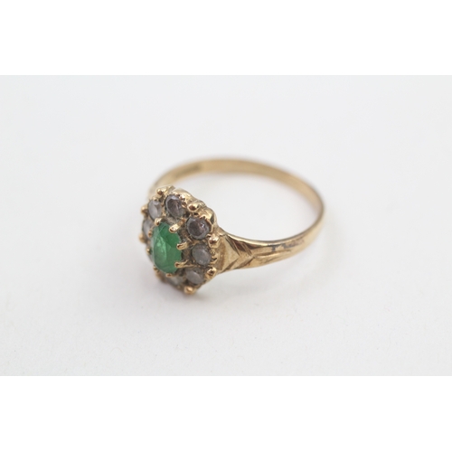 173 - 9ct gold green & white paste cluster ring (2.6g)