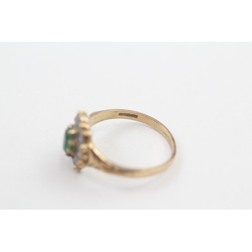 173 - 9ct gold green & white paste cluster ring (2.6g)