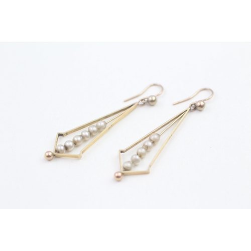 178 - 9ct gold faux pearl drop earrings (1.6g)