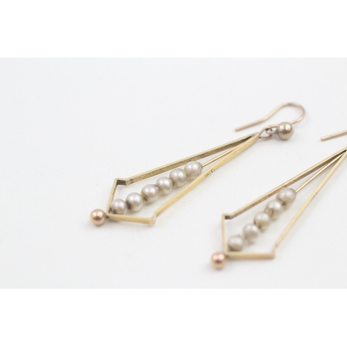 178 - 9ct gold faux pearl drop earrings (1.6g)