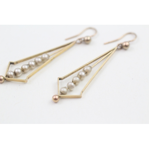 178 - 9ct gold faux pearl drop earrings (1.6g)