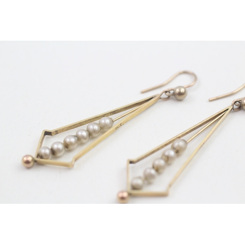 178 - 9ct gold faux pearl drop earrings (1.6g)