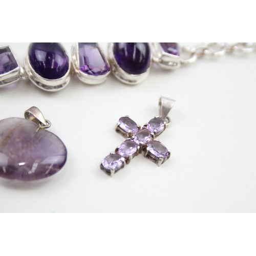 284 - A collection of silver amethyst set jewellery (53g)