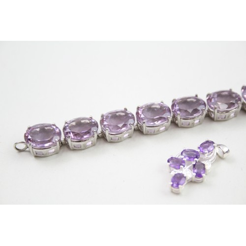 289 - A collection of stone set silver jewellery including an amethyst tennis bracelet (39g)