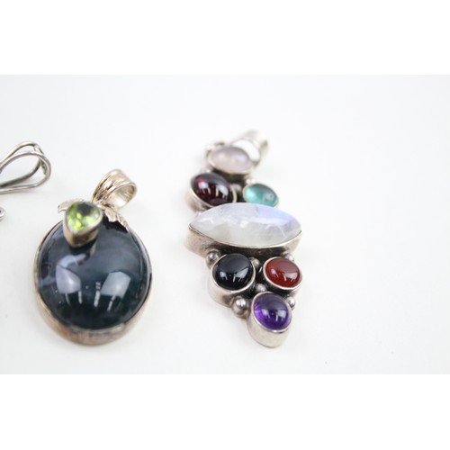 291 - Six assorted silver gemstone pendants including Larrimar and opal (87g)