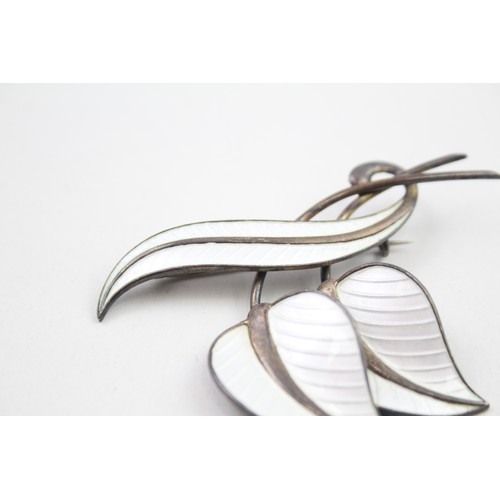 295 - A silver enamel foliate brooch by Albert Scharning, Norway (18g)