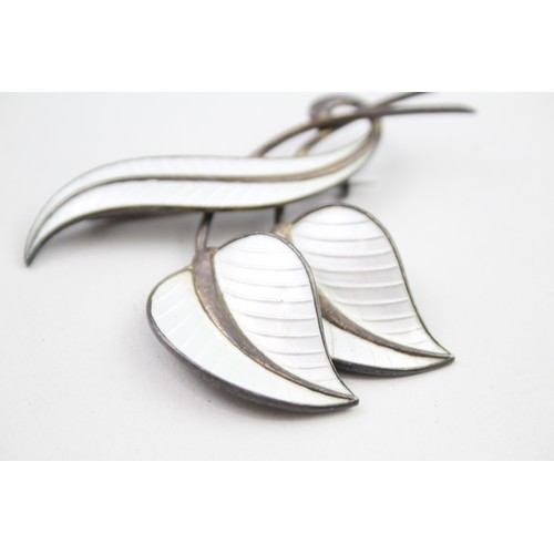 295 - A silver enamel foliate brooch by Albert Scharning, Norway (18g)