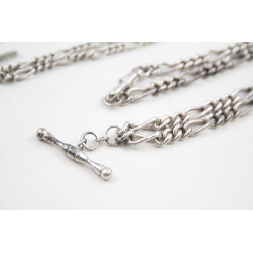 303 - Two silver vintage t bar necklaces (53g)