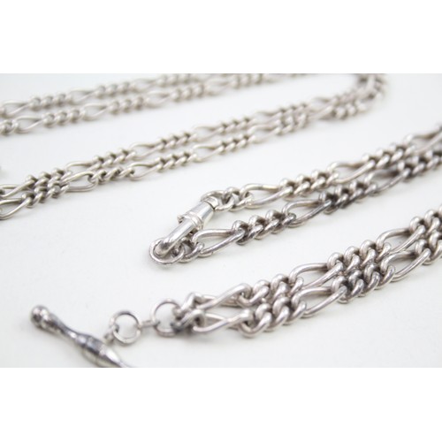 303 - Two silver vintage t bar necklaces (53g)