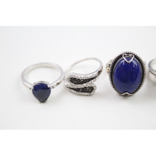 312 - Five silver gemstone set rings inlcuding diamond and lapis (31g)