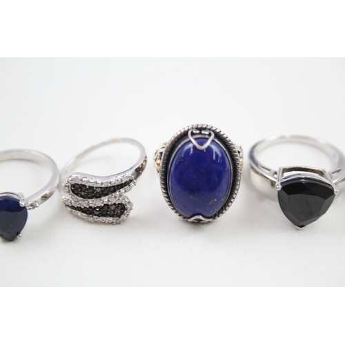 312 - Five silver gemstone set rings inlcuding diamond and lapis (31g)