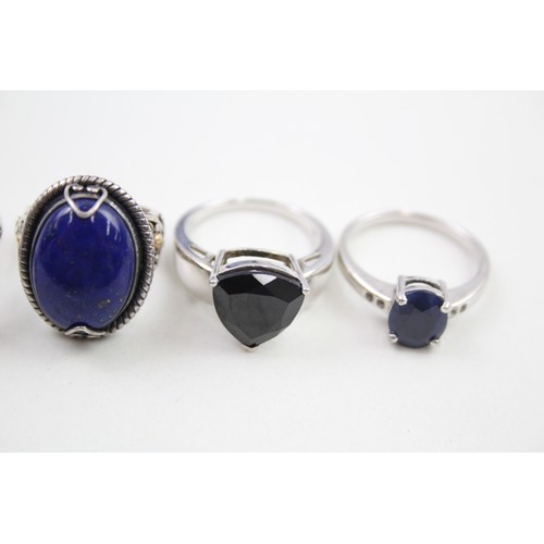 312 - Five silver gemstone set rings inlcuding diamond and lapis (31g)