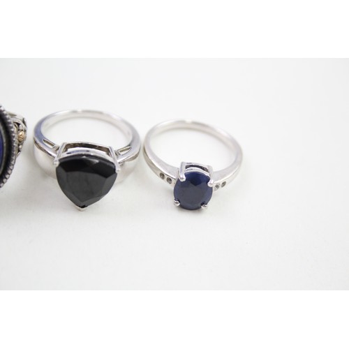 312 - Five silver gemstone set rings inlcuding diamond and lapis (31g)