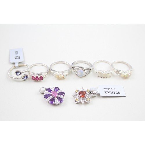 319 - A collection of stone set silver jewellery including opal and ruby (24g)