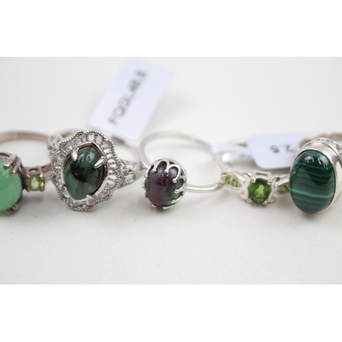 305 - A collection of silver stone set rings including ruby in zoisite (21g)