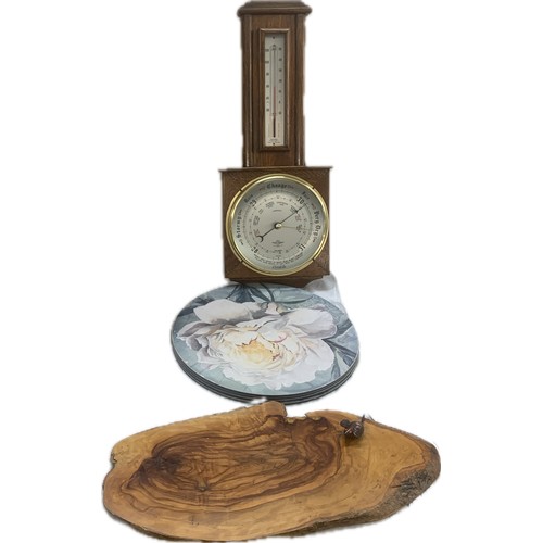 155 - Selection of wooden items to include a clock, barometer etc