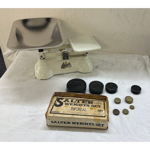 56 - Pair of scales with a set of vintage Salter weights in original box