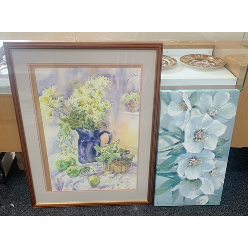 152 - Framed picture depicting flowers and a flower canvas largest measures approx 36 inches tall by 28 wi... 