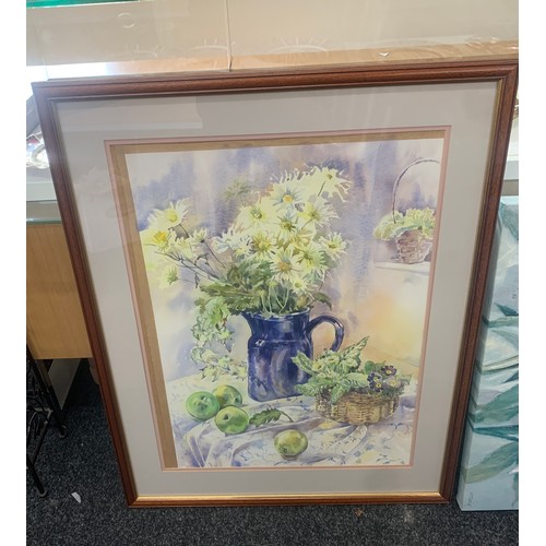 152 - Framed picture depicting flowers and a flower canvas largest measures approx 36 inches tall by 28 wi... 