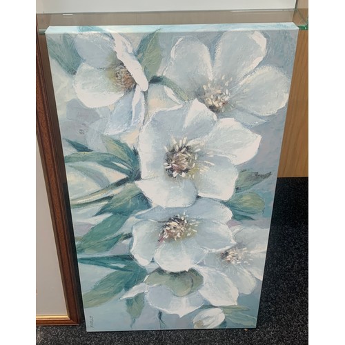 152 - Framed picture depicting flowers and a flower canvas largest measures approx 36 inches tall by 28 wi... 