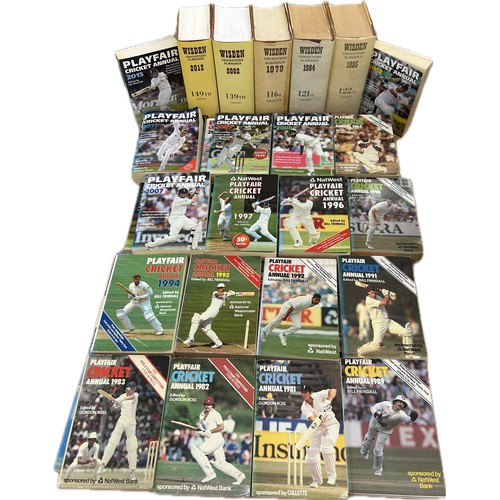 42 - Selection of Playfair cricket annuals, Wisden Cricketers books